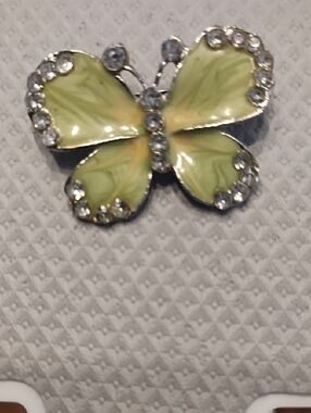 Butterfly Ring with Light Green Enamel and Crystal Accents